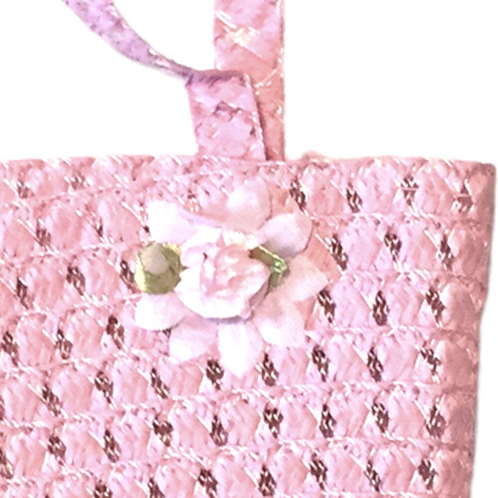 Girls Sun Hat And Purse Pink Woven Straw With Spring Flower Details Dress Up - Picture 4 of 6